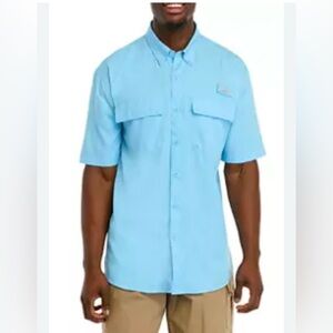 Ocean Coast men’s medium button up front fishing shirt front pockets vented back